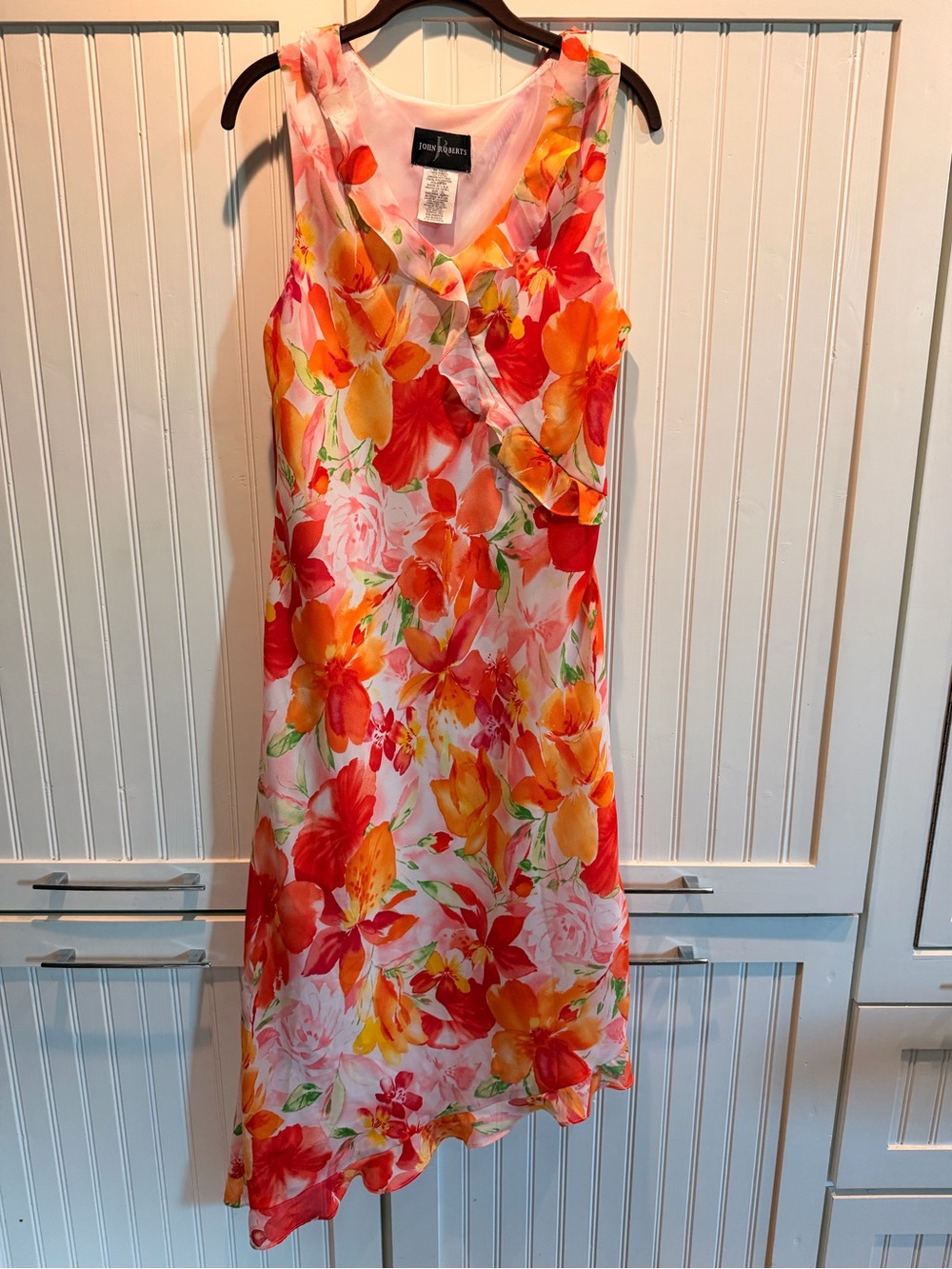 Floral Sleeveless Midi Dress - Orange & Pink - 12